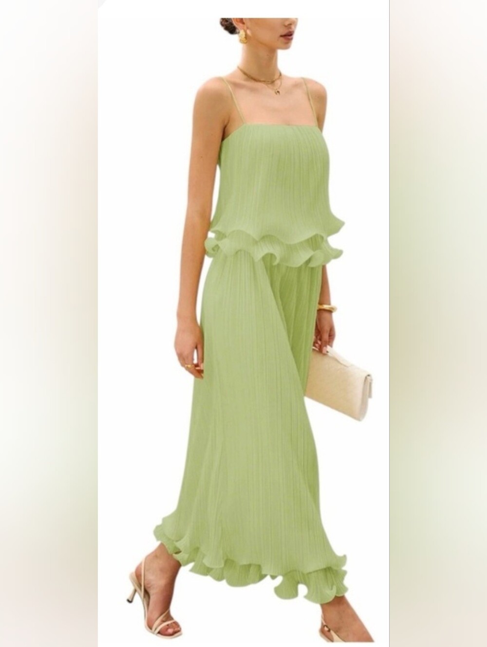 Commense Skirt + Top 2-PC Set Layered Ruffled Lime XS NWT